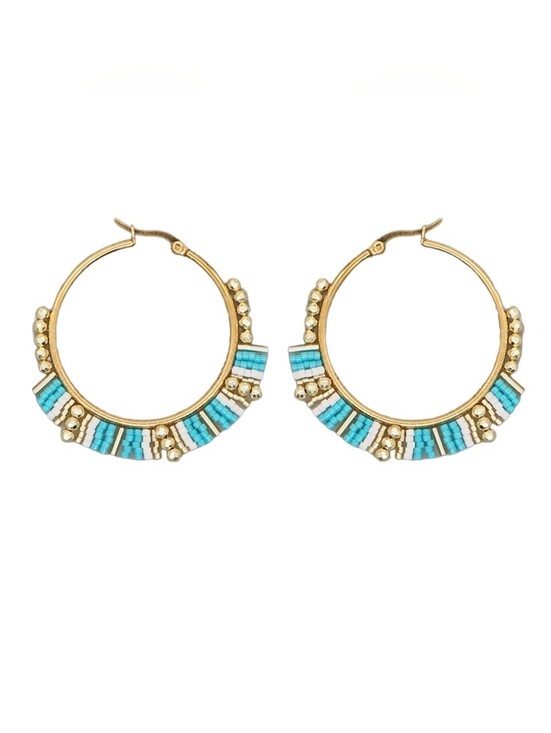 Fashion Jewelry Jewelry - Beaded Hoop Earrings Blue & White Miyuki Rice Beads